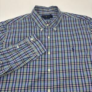 Ralph Lauren 2XL Blue Multicolor Plaid‎ Button Up Long Sleeve Slim Fit Shirt